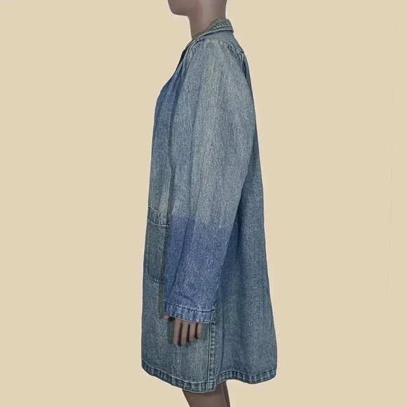 Vintage 00s Medium Wash Denim Blue Jean Long Coat Size Small Fall Winter Jacket - Picture 3 of 4